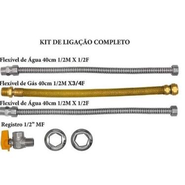 Imagem de KIT Ligação Flexíveis Para Aquecedores Com Água 1/2" Gás 3/4" De 40cm 