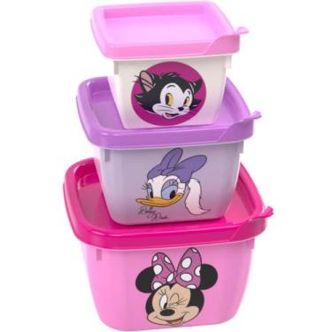 Imagem de Kit 3 Potes Quadrados Conect Com Tampa Minnie Disney Menina - Plasutil
