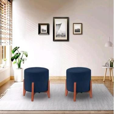 Imagem de kit 2 Banqueta Puff Thor Luxo Madeira Maciça - ME ecommerce, azul mari