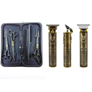 Imagem de Kit 3 Tesouras Preto Profissional Cabeleireiro Maquina Trimmer 203 - O