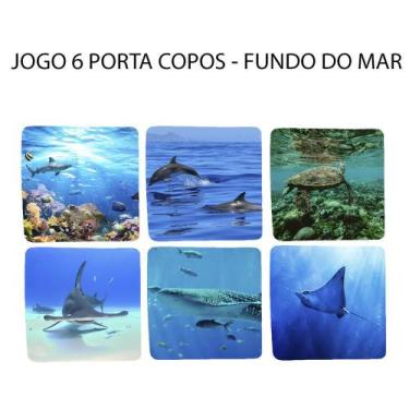 Imagem de Jogo 6 Bolacha de Chopp com Tartaruga Marinha Raias Tubarão Quadrado -