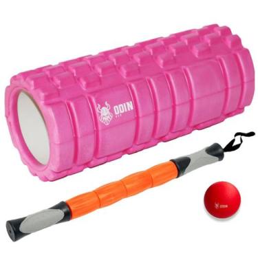 Imagem de Kit Rolo de Massagem Bastão Liberação Bola Lacrosse Odin Fit