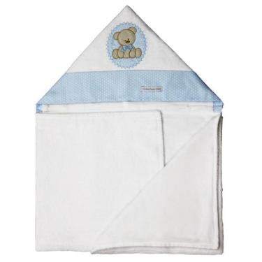 Imagem de Toalha de Banho Infantil Aveludada 100 Algodão com Capuz Urso Azul Enx