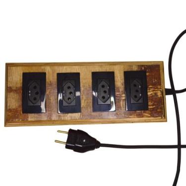 Imagem de Extensão Madeira Régua Elétrica 4 Tomadas Preta - Mycena Studio