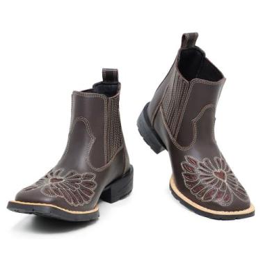 Imagem de Bota Botina Bordada Cano Baixo Feminina em Couro - Carrero Boots , 35