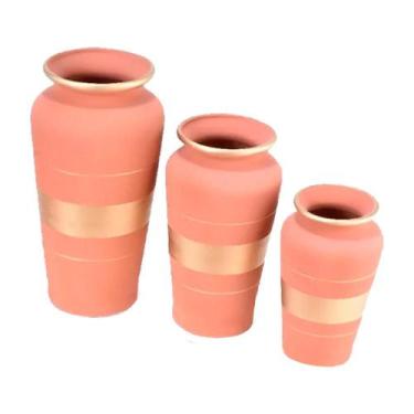 Imagem de Trio Vasos Urnas Gregas em Cerâmica Fosca Decor - Terracota Golden - R