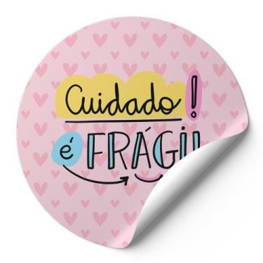 Imagem de 120 Etiquetas Auto Colante Adesivos Redondos Cuidado É Frágil Fundo Ro