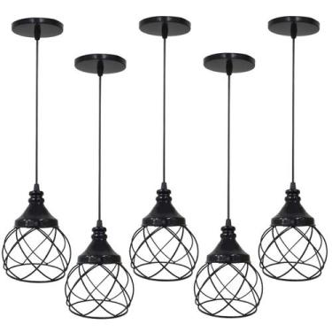 Imagem de 5 Pendentes Aramado Esfera Balonê Lustre Luminária Teto Regulável Sala