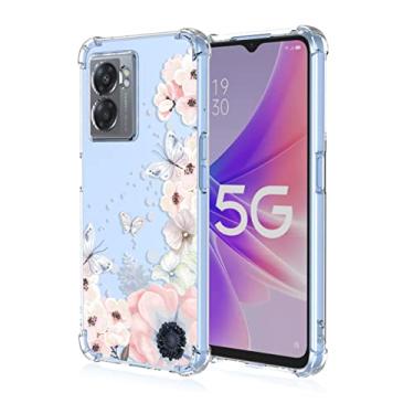 Imagem de RRXSYXL Capa para celular A57 5G 2022 Oppo A77 5G capa de telefone fofa rosa transparente estampa estética design macio TPU protetor feminino menina capa de telefone para Oppo A57 5G 2022(flores