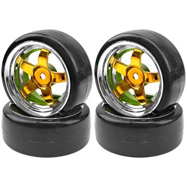 Imagem de HIRCQOO 1/10 RC Drift Tire Hard Plastic Tires & 12mm Hex Hub Wheel Rims Compatible with Traxxas HSP Tamiya Kyosho Himoto HPI Redcat 1/10 On-Road RC Drift Drifting Car (Gold)