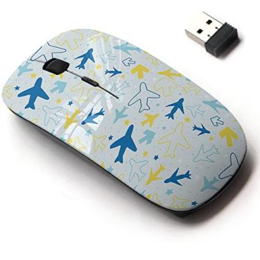 Imagem de Mouse sem fio de 2,4 G com design de padrão fofo para todos os laptops e desktops com nano receptor - planos coloridos para crianças