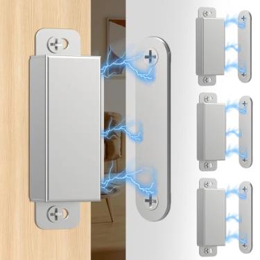 Imagem de Dolenor Pacote com 4 travas magnéticas, ímãs de porta de armário com ímã forte, trava magnética de aço inoxidável para gaveta de armário, cozinha, guarda-roupa, prata (força 8 KGS)