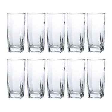 Imagem de Copo Vidro 320ml Quadrado Bali Jogo com 10 Transparente Luxo - PRATICA