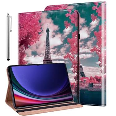 Imagem de ALILANG Capa para Samsung Galaxy Tab S10 Ultra/Tab S9 Ultra/Tab S8 Ultra 14,6 polegadas, capa dobrável de couro PU à prova de choque com suporte para cartão e porta-caneta - Torre de ferro