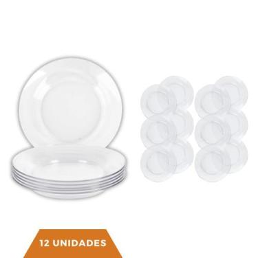 Imagem de Conjuntos de 12 Pratos de Vidros Transparentes Fundos 22cm - PRATICASA