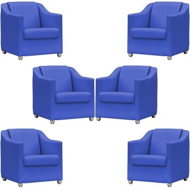 Imagem de Kit 6 Poltronas Mila Corino Azul Royal Pé De Plástico Cromado - Azul-royal, Corino