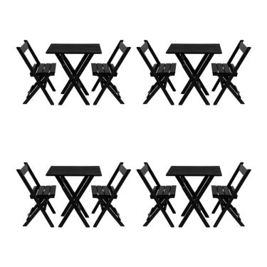 Imagem de Kit 4 Jogos De Mesa Aparador Bar Dobrável Com 2 Cadeiras Em Madeira Maciça - Preto