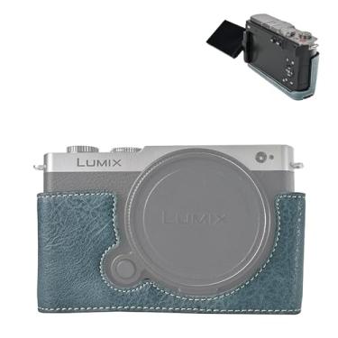 Imagem de VOVMOEYA Capa protetora para câmera Panasonic LUMIX S9, LUMIX DC-S9 Half Case com microfibra macia interna LUMIX S9 mirrorless câmera função bem 1/10.2 cm-20 furos retrô PU lichia stria-Dusty Blue