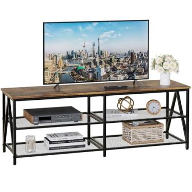 Imagem de Katrawu Suporte de Tv para Tv de Até 65", Gabinete de Tv Longo de 55 "Com Prateleiras de Armazenamento de 3 Camadas, Mesa de Console de Tv de Centro de Entretenimento para Sala de Estar com Estrutura