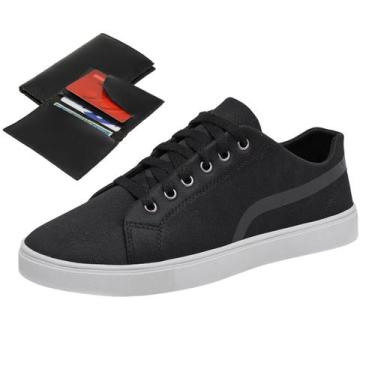 Imagem de Sapatenis Casual Masculino Preto De Amarrar Sola Reta Leve Conforto + 