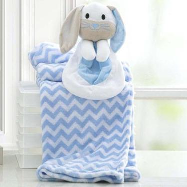 Imagem de Manta Bebê Com Naninha Lepetit Coelhinho 75cm x 1,00m Azul - Corttex