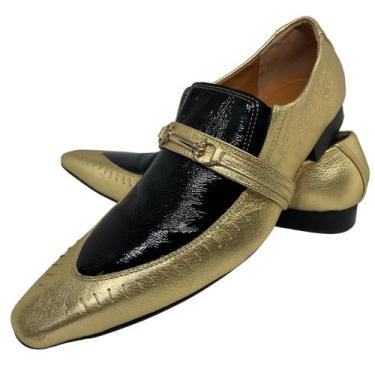 Imagem de Sapato Masculino Italiano Em Couro Social Ouro Glitter D641 - ART SAPA