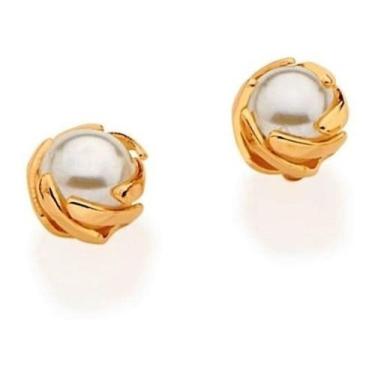 Imagem de Brincos Ouro 18k Rommanel Joias Pérolas 4mm 525624 Cor Dourado, Perola