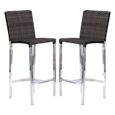 Imagem de Kit com 2 Banquetas Altas Jardim em Alumínio e Fibra Marrom - Premium 