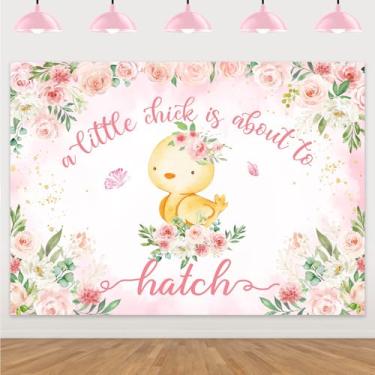 Imagem de A Little Chick is About to Hatch decoração de fundo de chá de bebê rosa floral pintinho pano de fundo para fotografia temática de galinha para chá de bebê, suprimentos de festa, cabine fotográfica 2,1