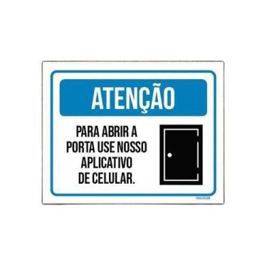 Imagem de Placa Sinalização Atenção Abrir Porta Use Aplicativo 36X46 - Sinalizo