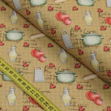 Imagem de Tecido Estampado para Patchwork - Barrados : Amo Cozinhar  (0,50x1,40)