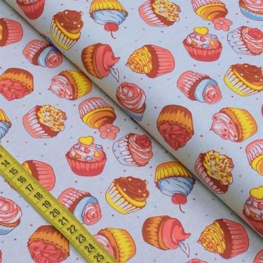 Imagem de Tecido Estampado para Patchwork - Cupcakes : Cupcakes Fundo Azul (0,50