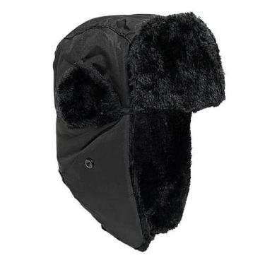 Imagem de Touca Ushanka Preta Gorro Chaves Russa Aviador Frio Lã Proteção Orelha