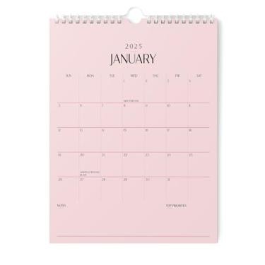 Imagem de Karto Calendário de parede 2025 - vertical 21,5 x 28 cm até junho de 2026 - Aumente sua produtividade e planejamento fácil com o calendário mensal estético - todo rosa