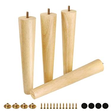 Imagem de FoDau770 Pernas de móveis de madeira de borracha 35,5 cm, pés de madeira afunilados retos de meados do século, conjunto de 4, peças de reposição para pés de móveis UNC de 5/40.6 cm para armário, sofá