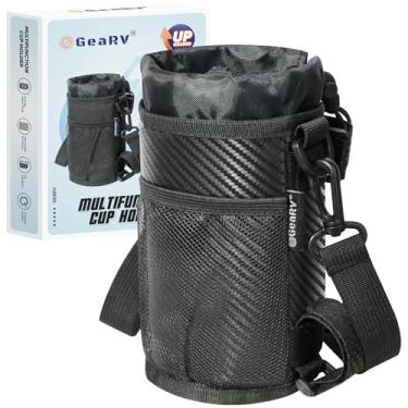 Imagem de GEARV Suporte de copo de bicicleta com alça de ombro, suporte de garrafa de água para caminhadas, scooter, UTV/ATV, carrinho de golfe, acessórios universais para suporte de bebida (preto carbono)
