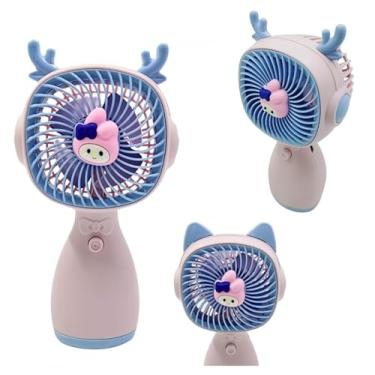 Imagem de Ventilador Portátil Mini USB Recarregável, 3 Velocidades, Design Infantil, 14cm, com 2 Pares de Orelhas Decorativas (Rosa)
