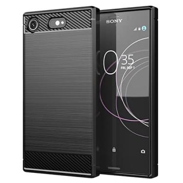 Imagem de HTXWXJC Capa para Sony Xperia XZ1 Compact Case, G8441, SO-02K Sony XZ1 Compact Case, Slim Thin Carbon Fiber TPU Rubber Protective Cases Anti-Scratch Shockproof Cover for Sony Xperia XZ1 Compact Black