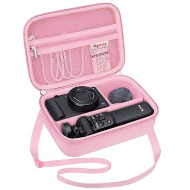 Imagem de Supmay Capa rígida de viagem para câmera digital Sony ZV-1F / ZV-1 / ZV-1 II, capas protetoras para kit de acessórios Vlogger tripé e microfone, bolso extra com zíper para carregador de bateria, rosa