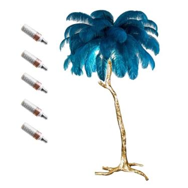 Imagem de Luminária de chão, luminária de chão de penas, lâmpada de pé padrão regulável com lâmpada de resina dourada corpo de trabalho interno iluminação de leitura lâmpadas de chão para presentes