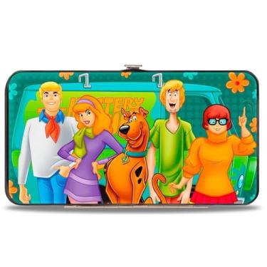 Imagem de Buckle-Down Dobradiça de fivela unissex para adultos - Scooby Doo 5 personagens em pose de grupo com máquina misteriosa azul-turquesa/carteira Orang, multicolorida, 17,8 x 10,16