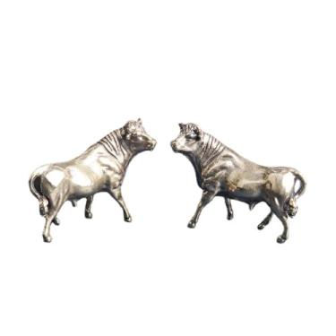 Imagem de 2 peças estatueta de vacas de latão feito à mão, estátua de bronze antigo Feng Shui zodíaco boi do zodíaco animal gado modelo touro escultura estudo entrada decoração decoração de artesanato coleção ornamento