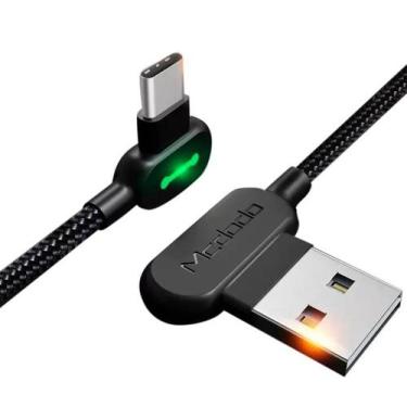 Imagem de Cabo Carregador Usb Led Type-C 90º 2.4A 180cm - Preto - MCDODO