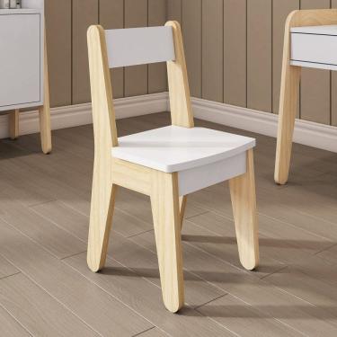 Imagem de Cadeira Infantil em Madeira Maciça e Mdf Corujinha Casatema Branco/Natural