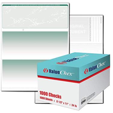 Imagem de VersaCheck ValueChex Papel cheque em branco - Formulário nº 1000 Verificação de voucher comercial na parte superior - Verde - Prestígio - 1000 folhas/1000 cheques