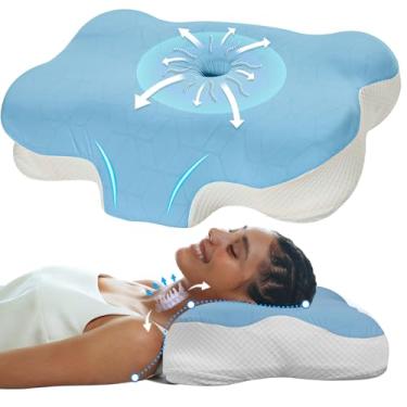 Imagem de CorePillow Travesseiro de pescoço cervical para alívio da dor – Travesseiros laterais ergonômicos com espuma viscoelástica de densidade dupla, travesseiro ortopédico de suporte de pescoço para dormir,