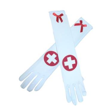 Imagem de Luvas Branco Enfermeira Longa Para Festa Fantasia Cosplay - D Presente