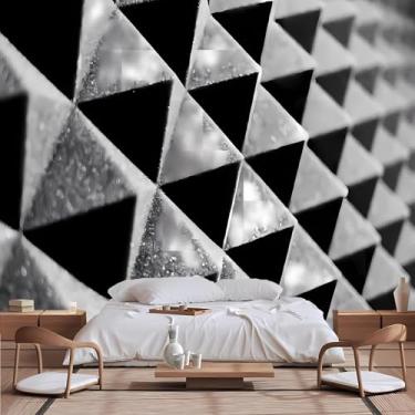 Imagem de Lcythiazole Mural preto e branco grande 3D papel de parede preto e branco adesivo de parede padrão geométrico para sala de estar quarto tamanho personalizável papel de parede descascar e colar