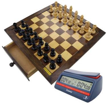 Imagem de Jogo Xadrez c/ Tabuleiro, Peças e Relógio Digital - 104.1688 - BOTTICE