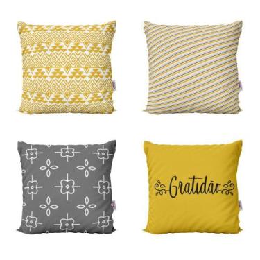 Imagem de Almofadas Amarelas Decorativas e Geométricas Gratidão Para Quarto 40x4
